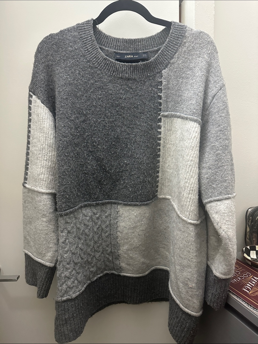 Zara Gray Patchwork Crewneck Sweater